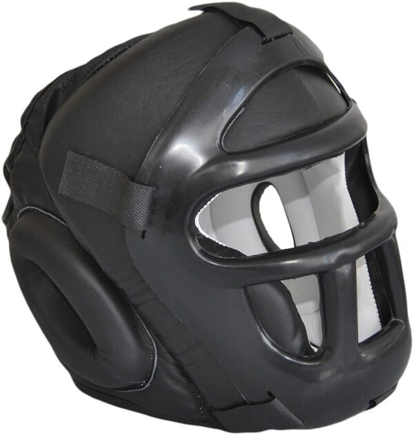 Kopfschutz Kampfsport mit Gitter Leder schwarz