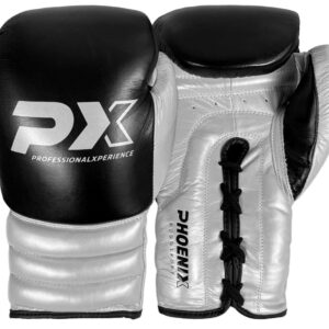 PX Wettkampf Boxhandschuhe Leder schwarz-silber
