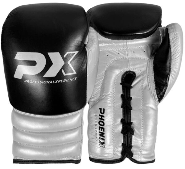 PX Wettkampf Boxhandschuhe Leder schwarz-silber